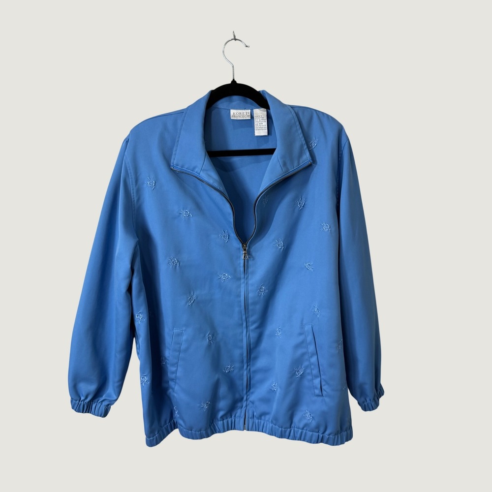 Koret Francisca Blue Embroidered Zip Up Jacket 16W Vintage Coastal Grandmother